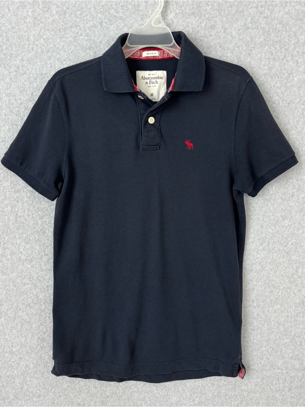 Abercrombie & Fitch Muscle Polo Shirt Mens Medium Navy Blue Moose Logo Cotton